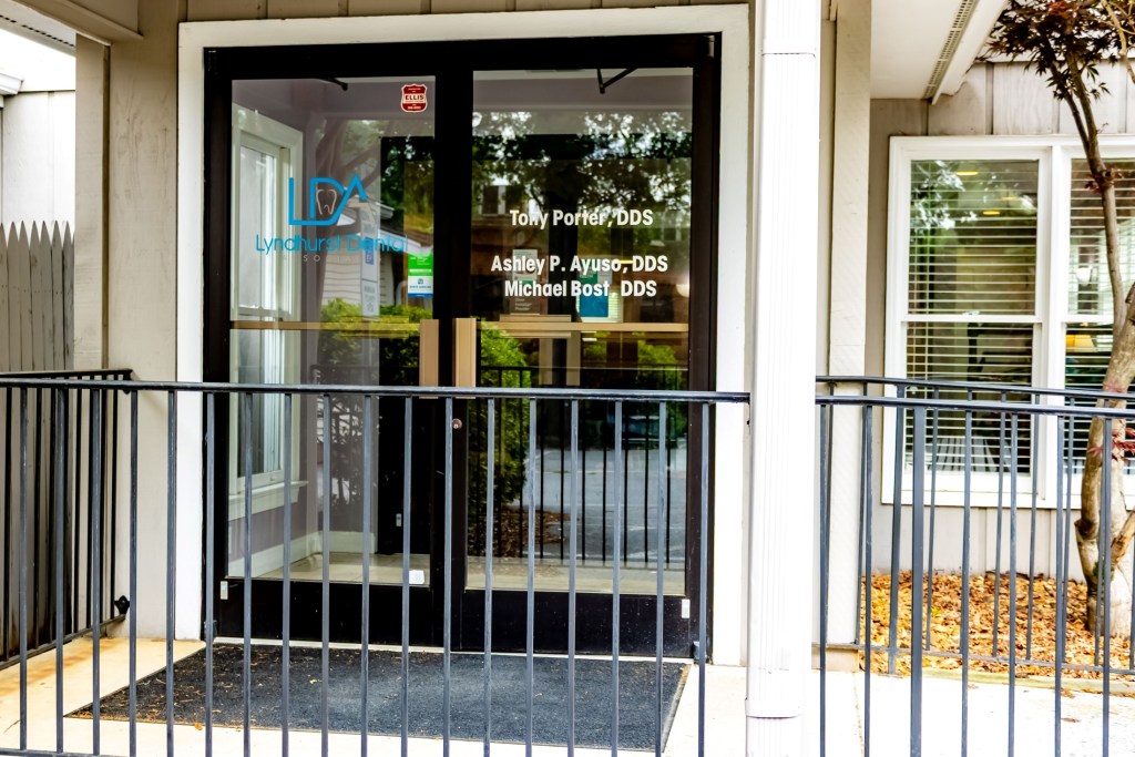Glass entrance door of the dental office